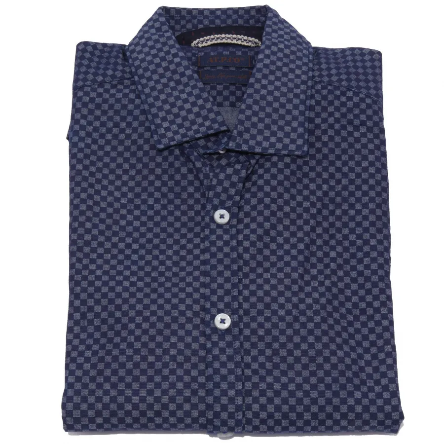 1174AB camicia uomo AT.P.CO NO LABEL blue cotton garment dyed shirt man