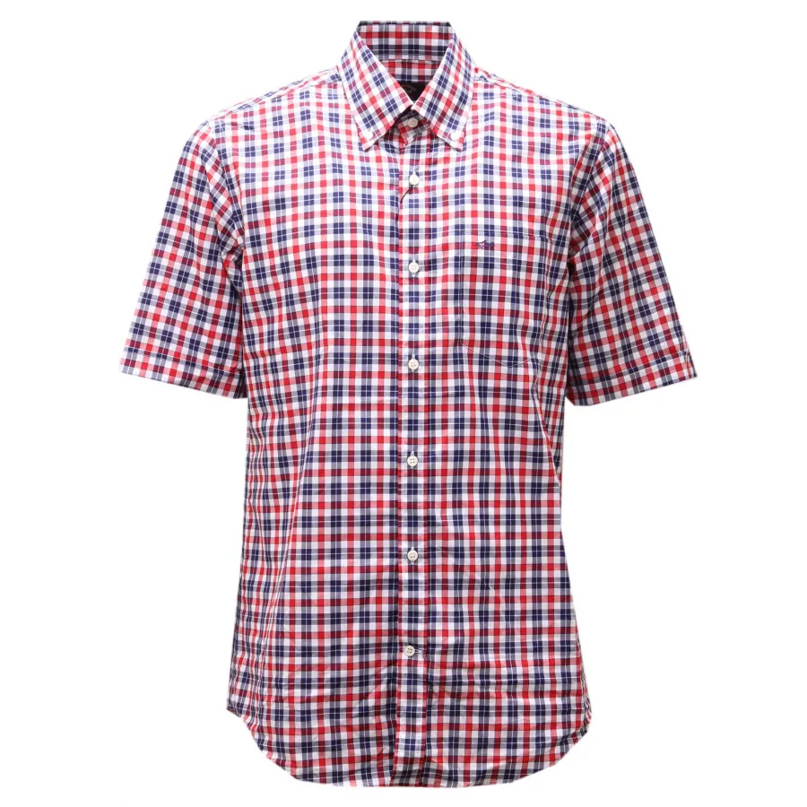 2758AE camicia uomo PAUL & SHARK blue/red cotton short sleeve shirt men