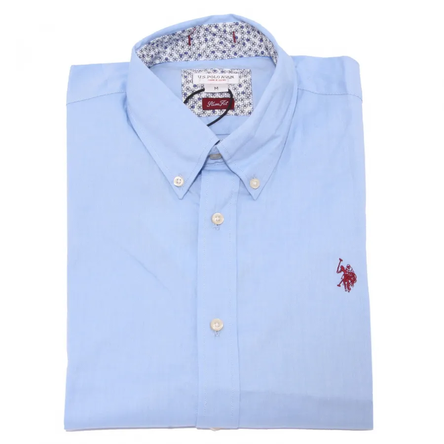 3726K camicia uomo U.S. POLO ASSN. SLIM FIT light blue shirt cotton man