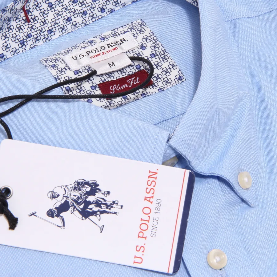 3726K camicia uomo U.S. POLO ASSN. SLIM FIT light blue shirt cotton man