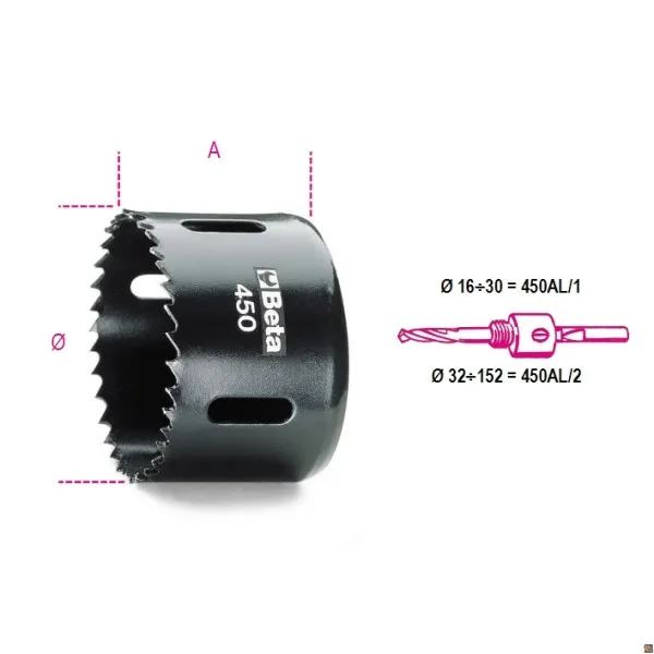 450 - SEGHE A TAZZA IN ACCIAIO HSS-CO 8% - 46 BETA UTENSILI 004500046