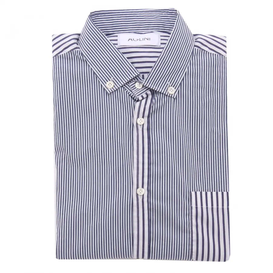 9603AE camicia uomo AGLINI blue/white cotton blend slim shirt man