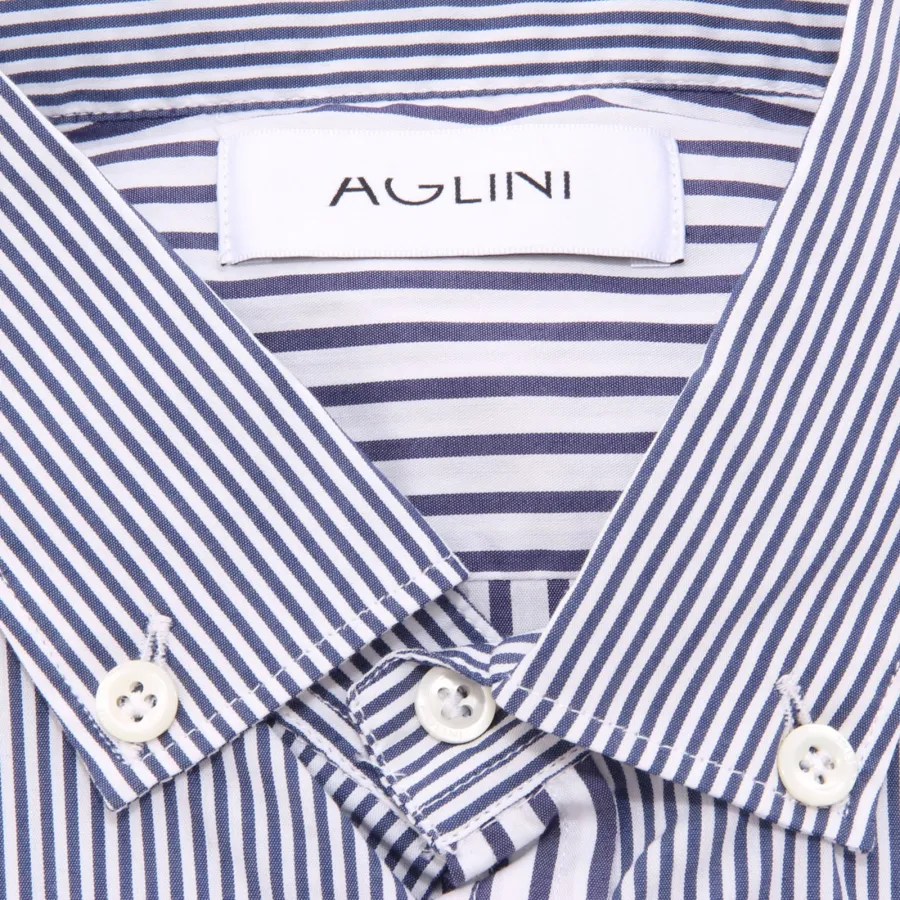 9603AE camicia uomo AGLINI blue/white cotton blend slim shirt man