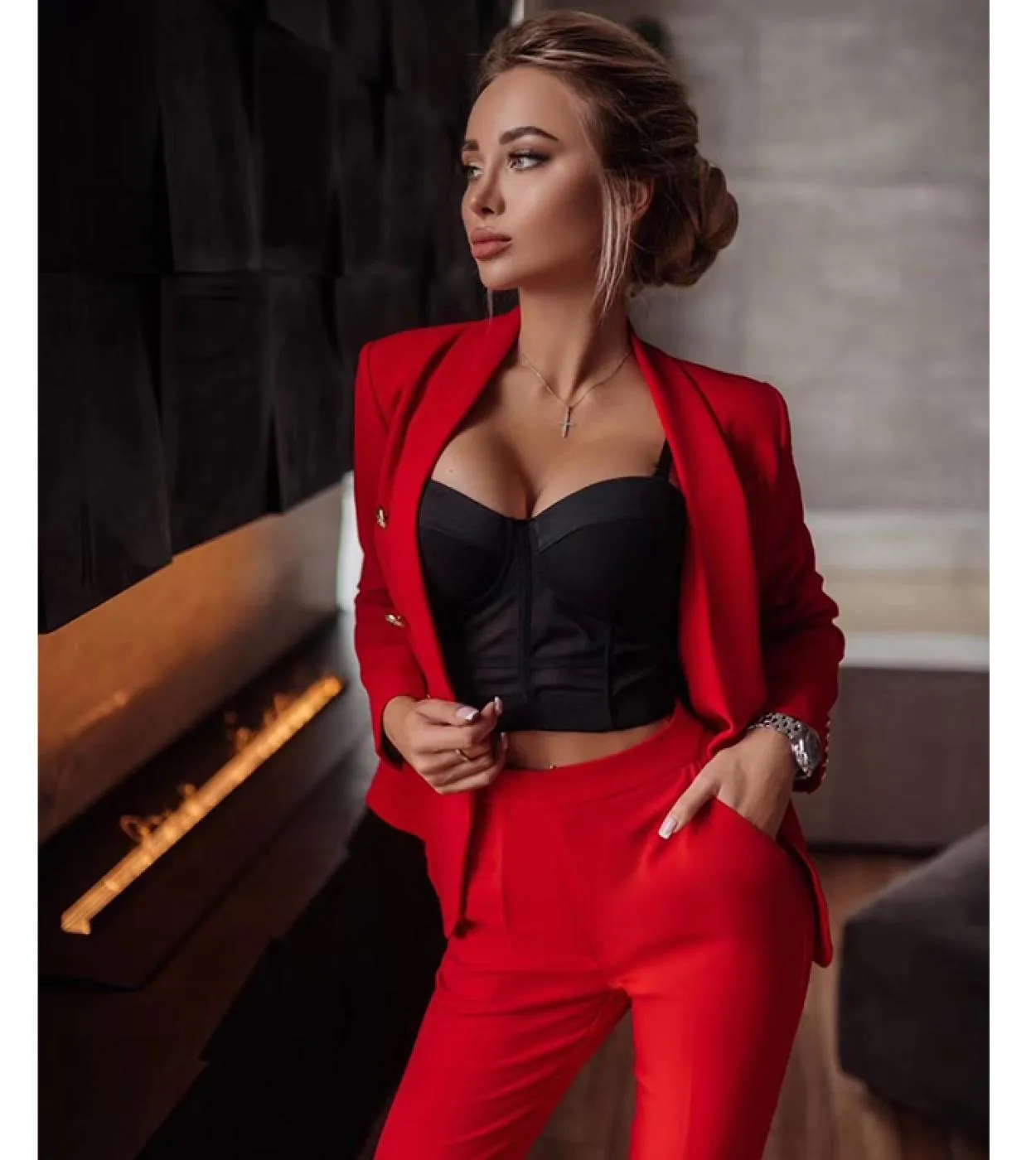 Abiti da lavoro rosa Pantalone da donna Pantalone da donna Abiti da donna rossi formali Abiti da donna rosa rossi