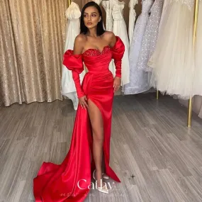 Abito da sera in raso rosso a sirena Abiti da ballo rossi Maniche Abiti da sera rossi Abiti da sera