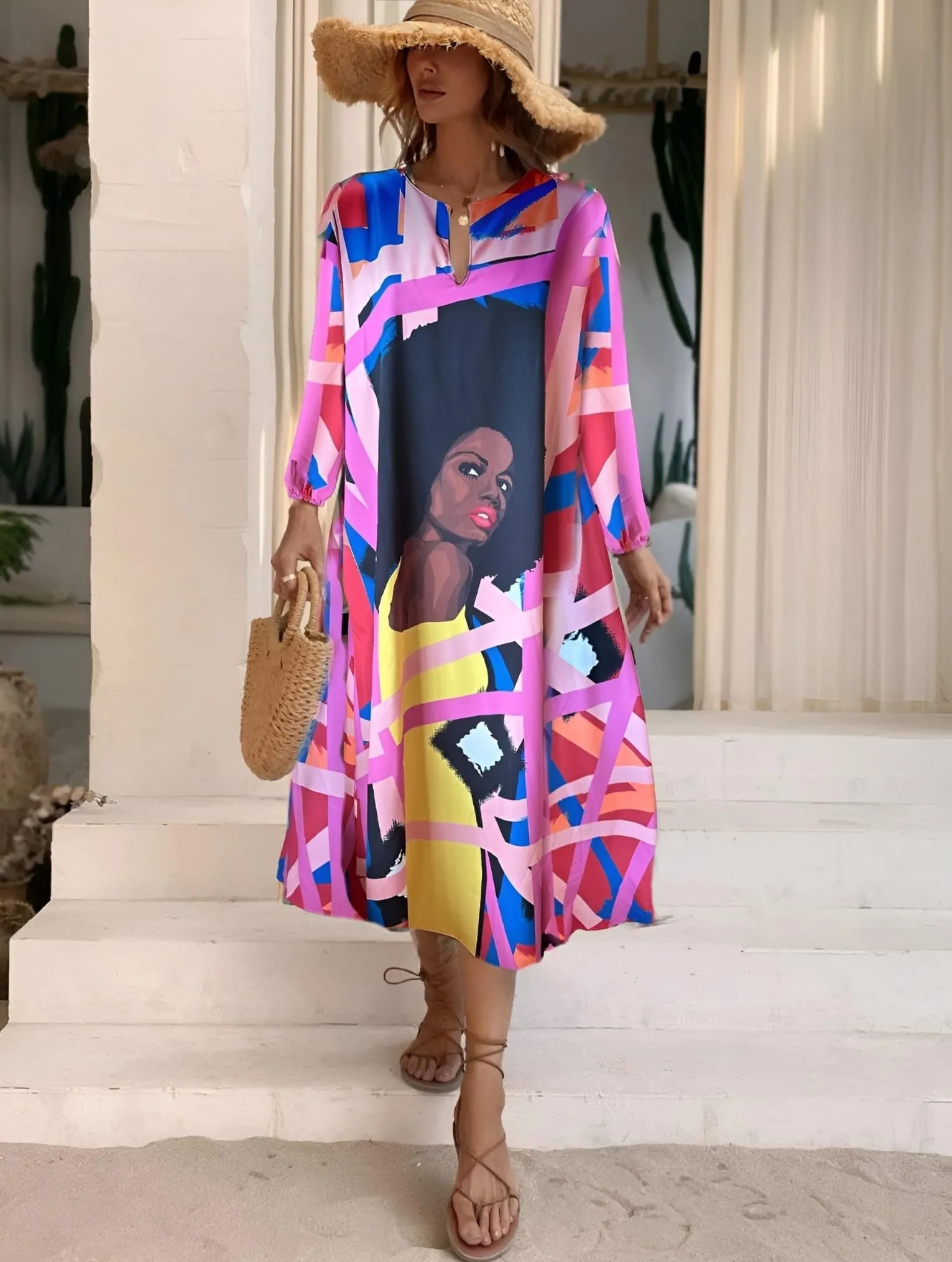 Abito Donna Morbido Multicolore Stampa Casual Comodo Easy
