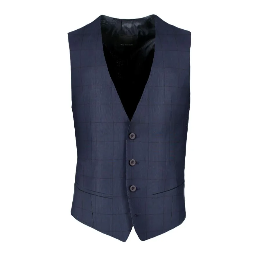 Abito slim fit roy robson blu a quadri lana stretch