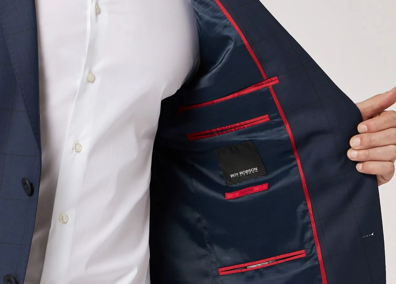 Abito slim fit roy robson blu a quadri lana stretch