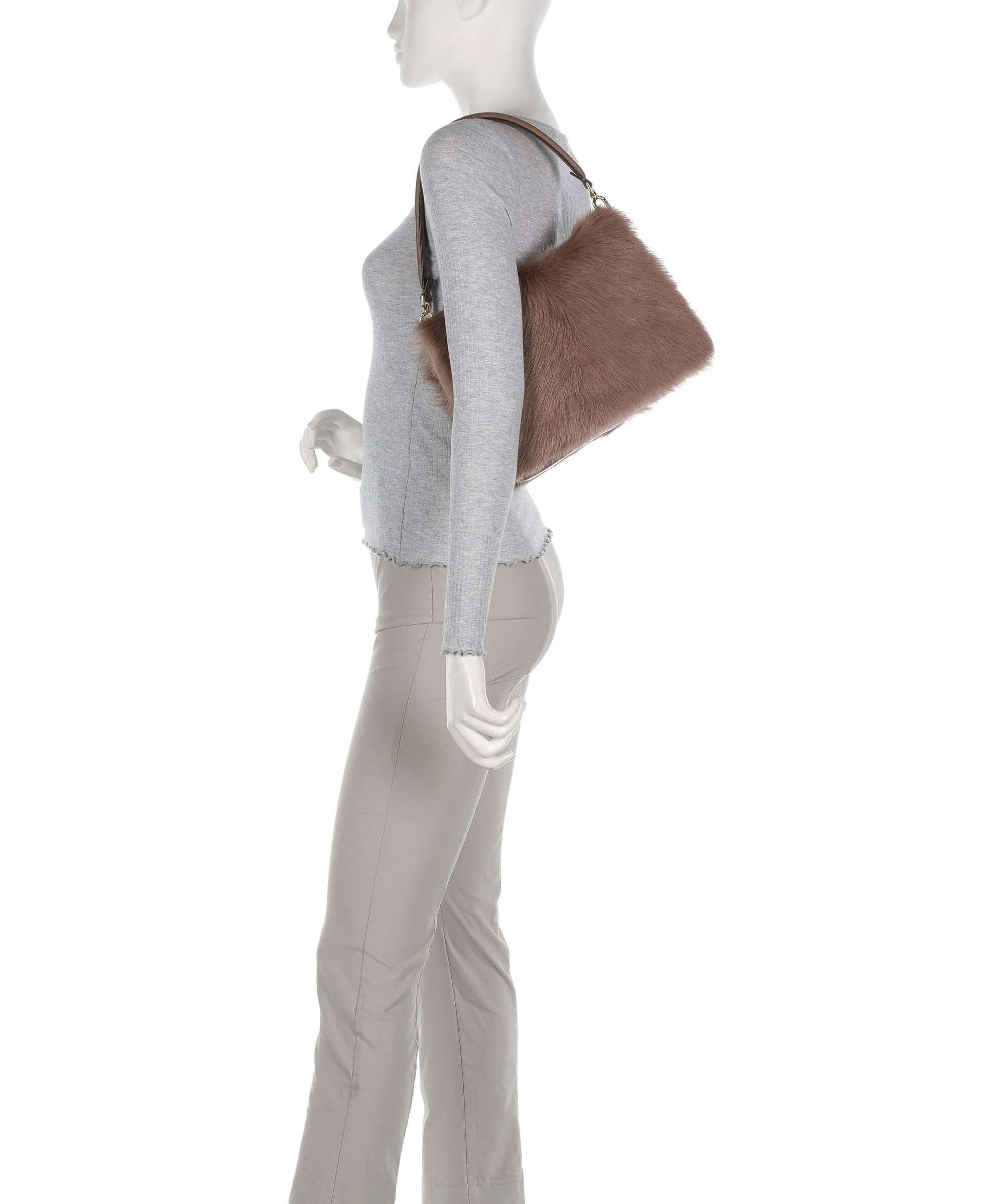  Abro Shearling Astor Borsa a spalla pelliccia, pelle a grana fine marrone chiaro  