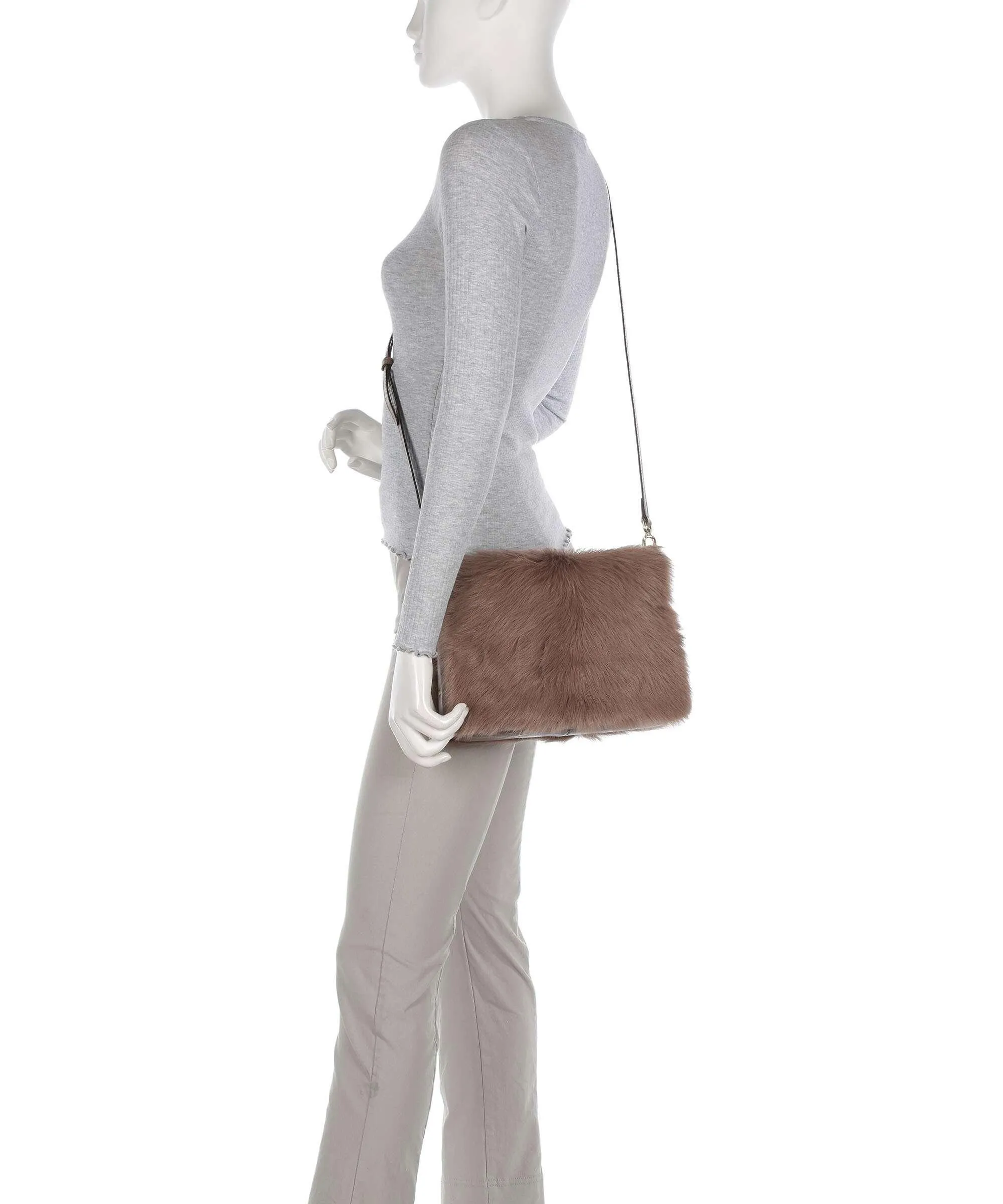  Abro Shearling Astor Borsa a spalla pelliccia, pelle a grana fine marrone chiaro  
