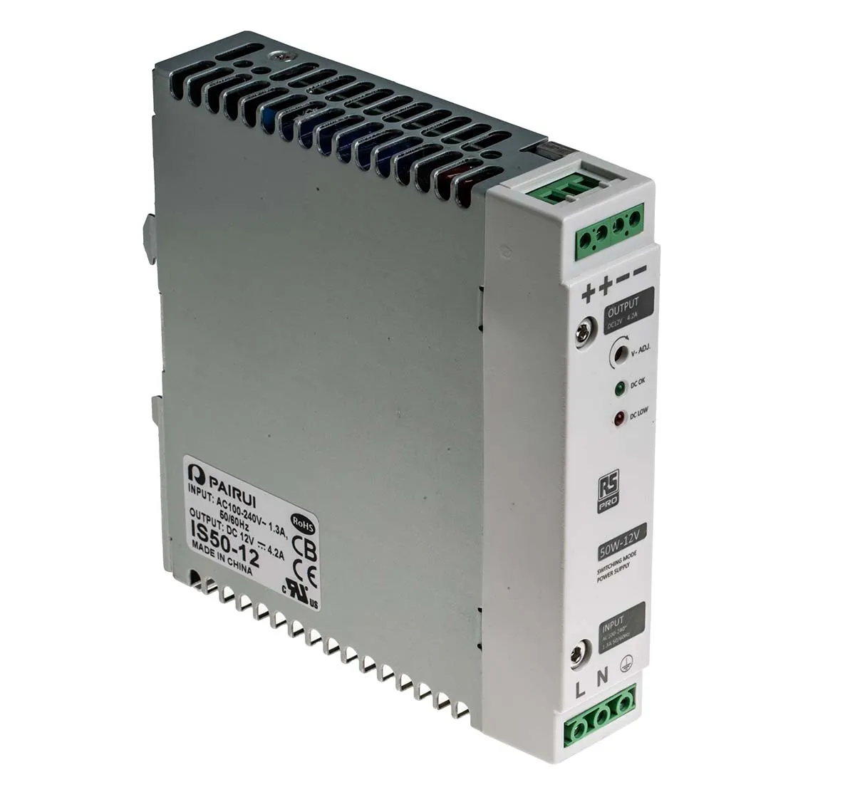 Alimentatore a montaggio su guida DIN RS PRO, 12V cc, 4.2A, 230V ca, 50W