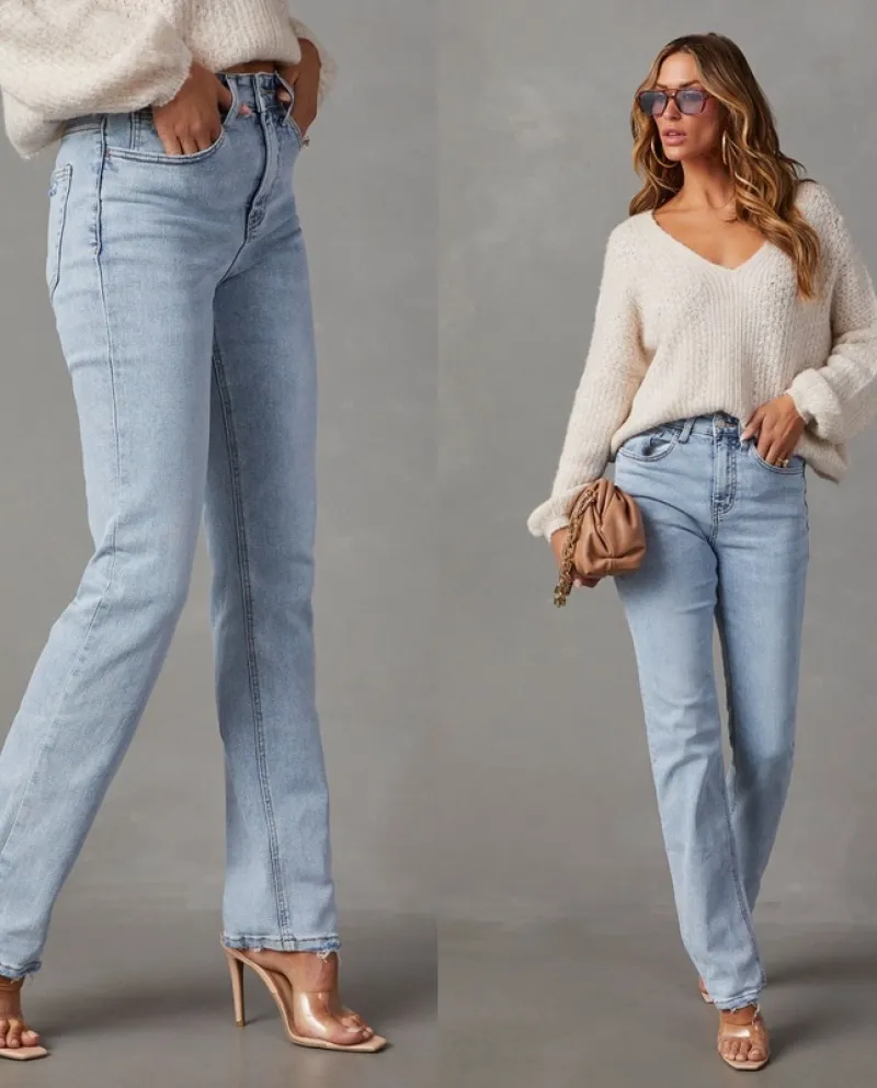 And  Spring And Autumn New High-waisted Light-colored Jeans Women's Temperament Commuting Slim Straight Pants Trousers
