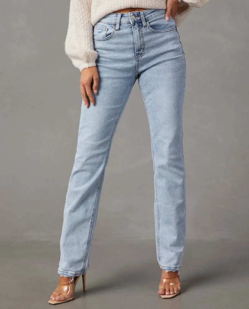 And  Spring And Autumn New High-waisted Light-colored Jeans Women's Temperament Commuting Slim Straight Pants Trousers