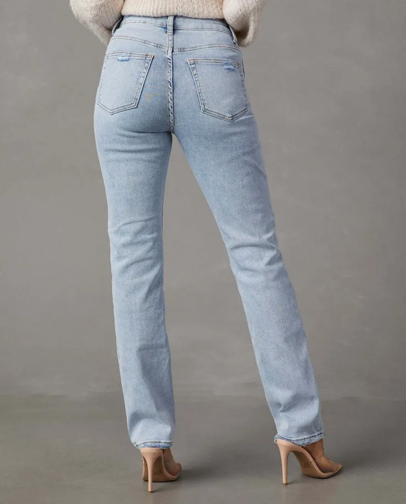 And  Spring And Autumn New High-waisted Light-colored Jeans Women's Temperament Commuting Slim Straight Pants Trousers