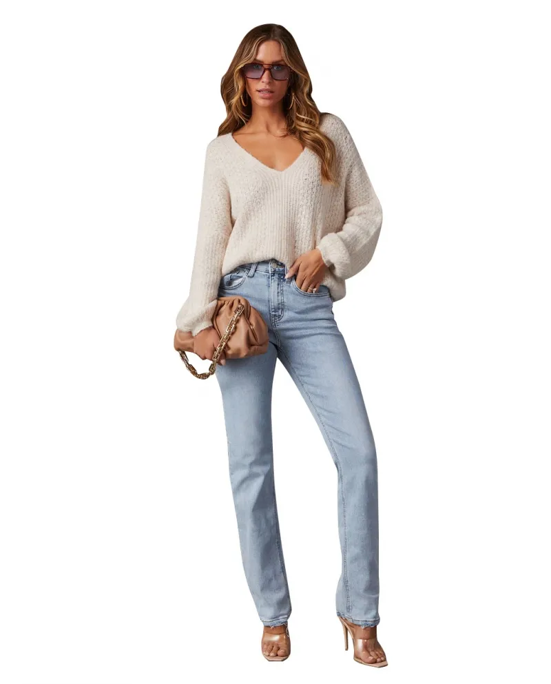 And  Spring And Autumn New High-waisted Light-colored Jeans Women's Temperament Commuting Slim Straight Pants Trousers