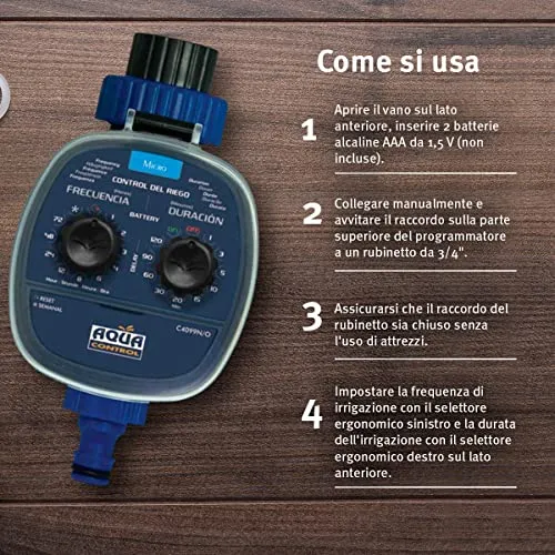 Aqua Control C4099O Programmatore d'irrigazione da giardino, per tutti i tipi di rubinetti, apertura a 0 bar. Vecchio C4099N