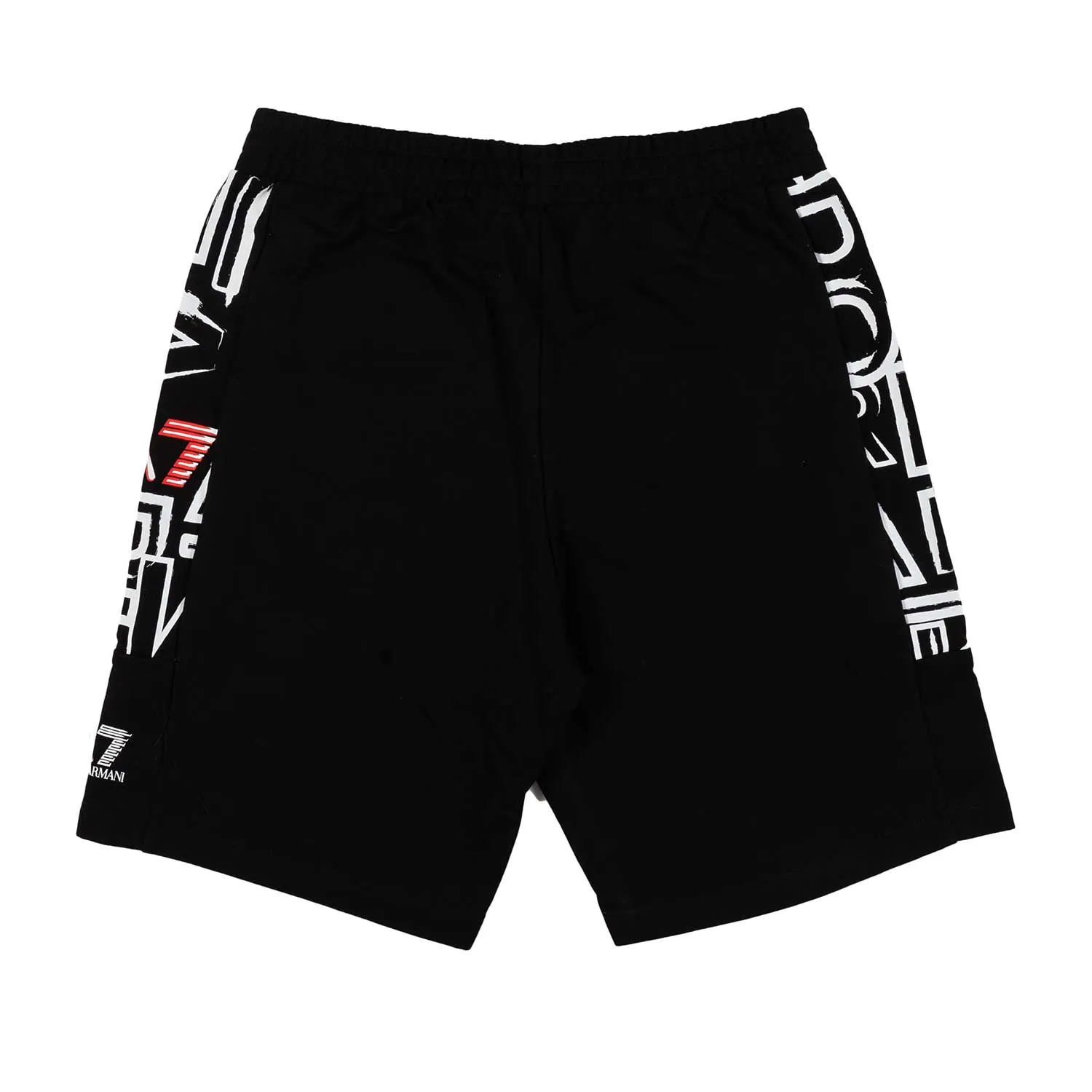 Bermuda Felpa Nero Con Loghi Ea7 Bianchi E Rossi