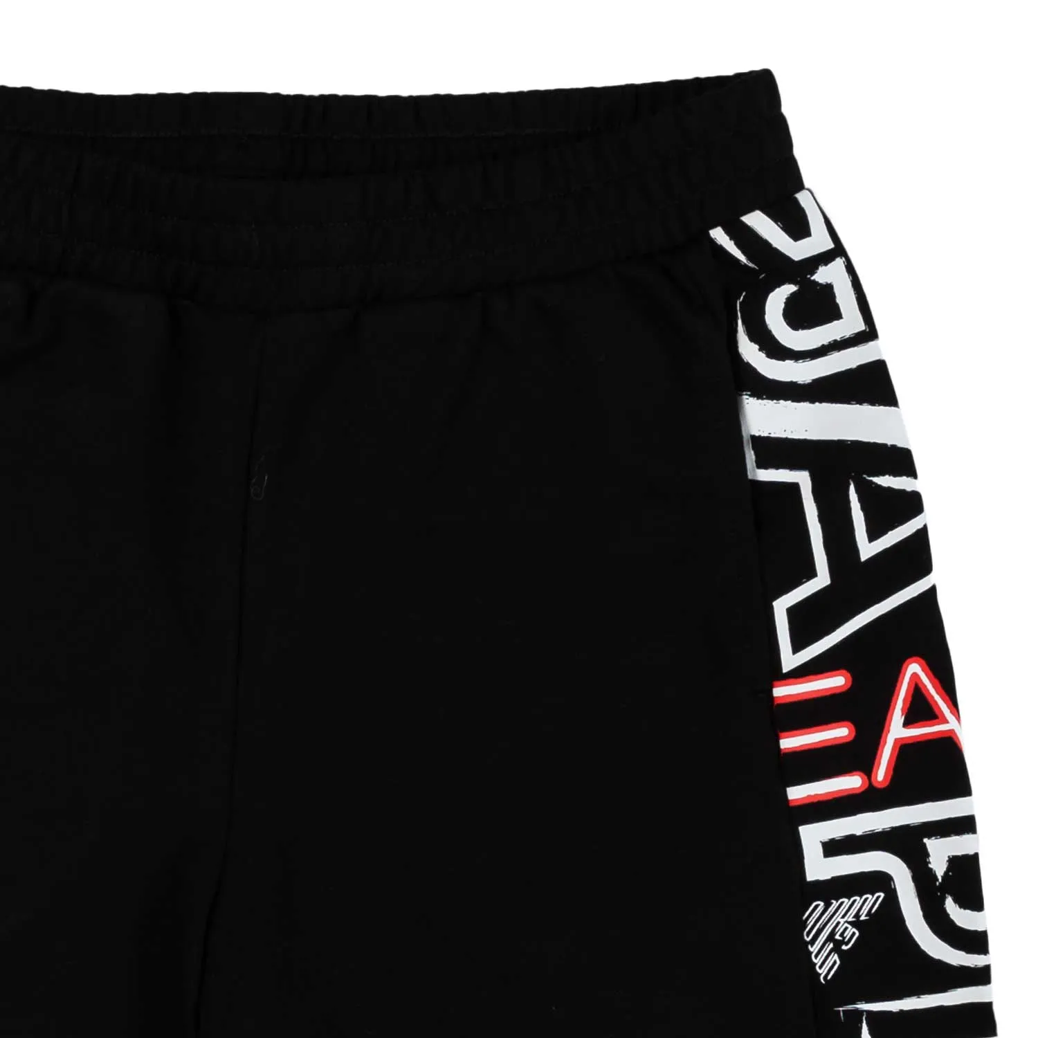 Bermuda Felpa Nero Con Loghi Ea7 Bianchi E Rossi