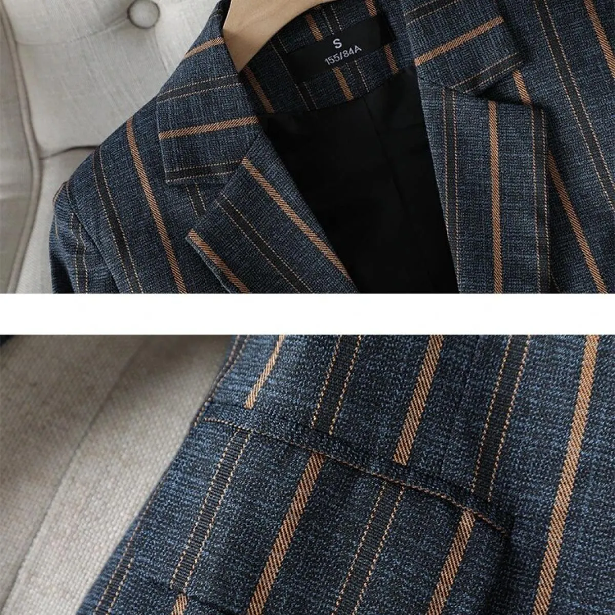 Blazer da lavoro da lavoro a righe grigie nere Giacca da donna slim primavera autunno manica lunga con un bottone