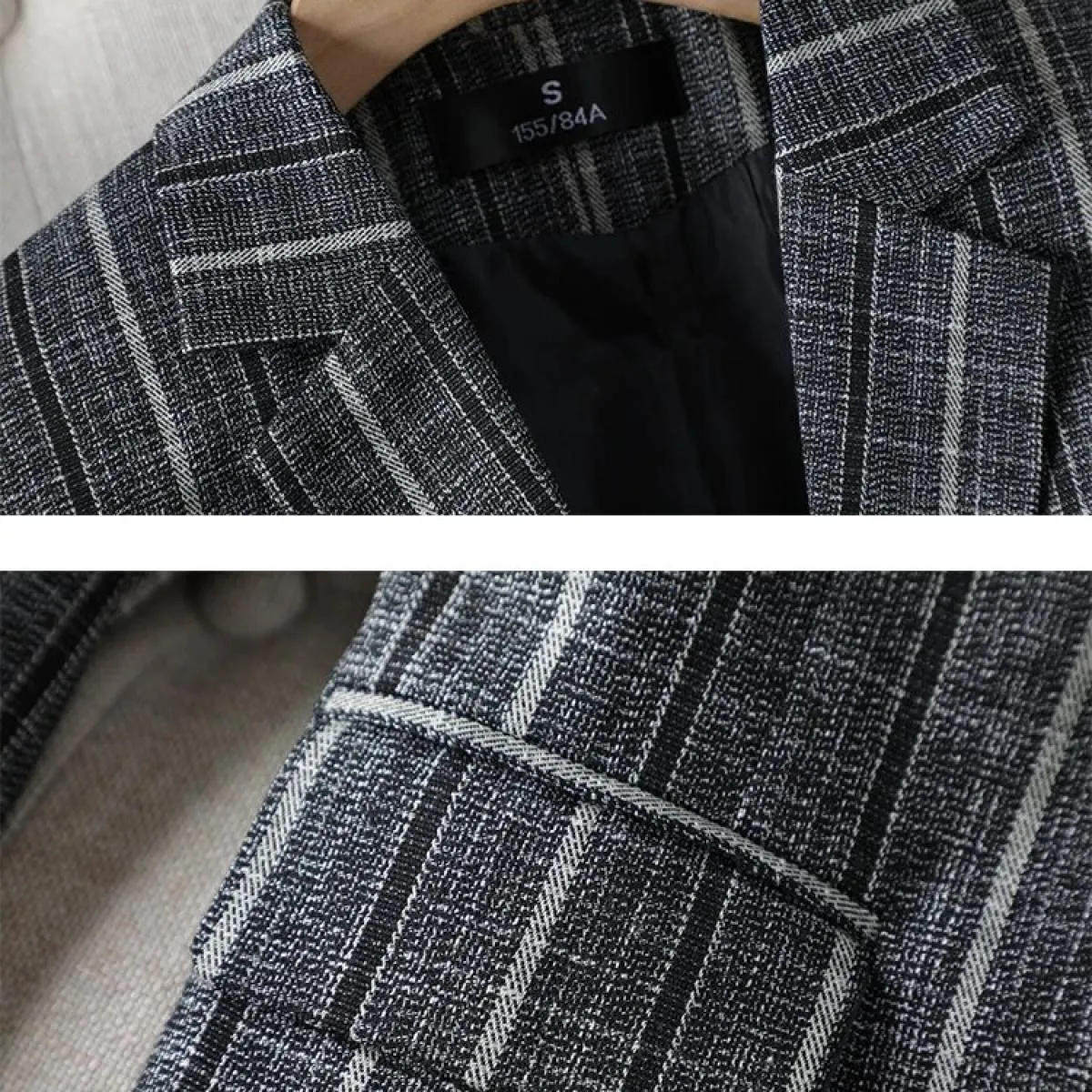Blazer da lavoro da lavoro a righe grigie nere Giacca da donna slim primavera autunno manica lunga con un bottone