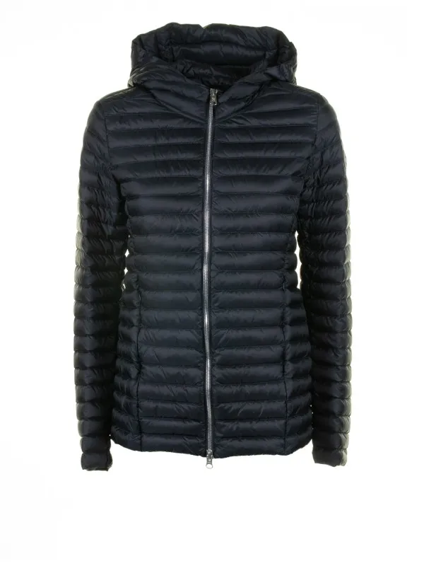 Blue down jacket with hood