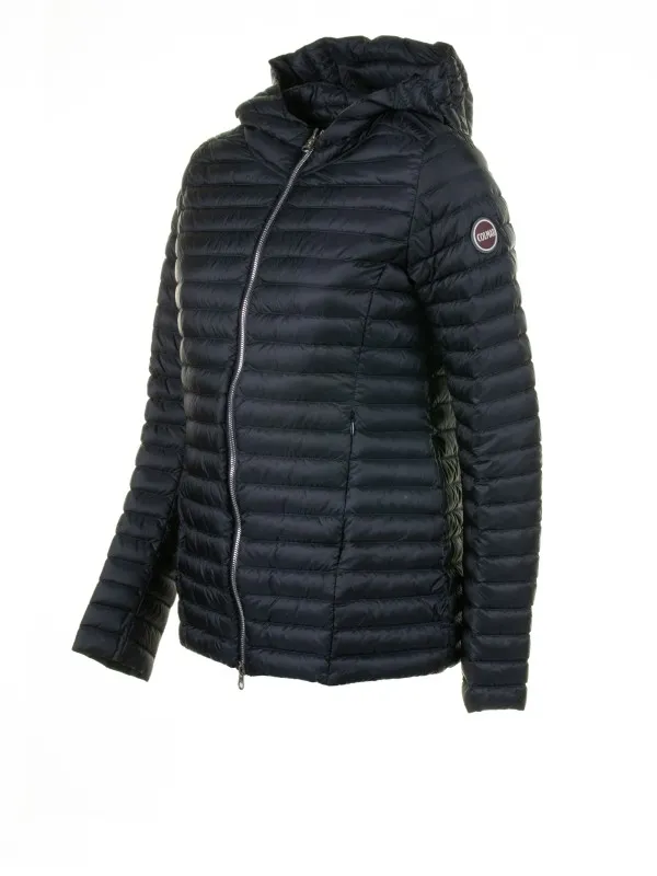 Blue down jacket with hood