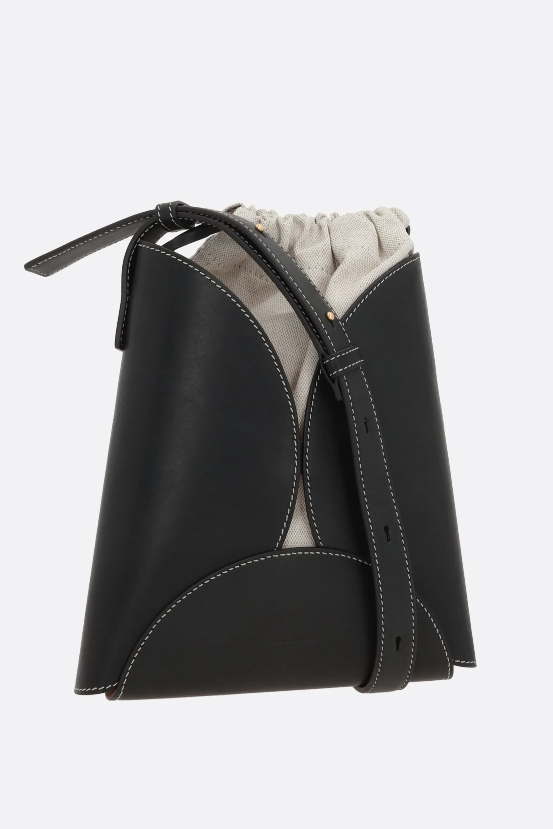 borsa a secchiello Curve small in pelle liscia e canvas  