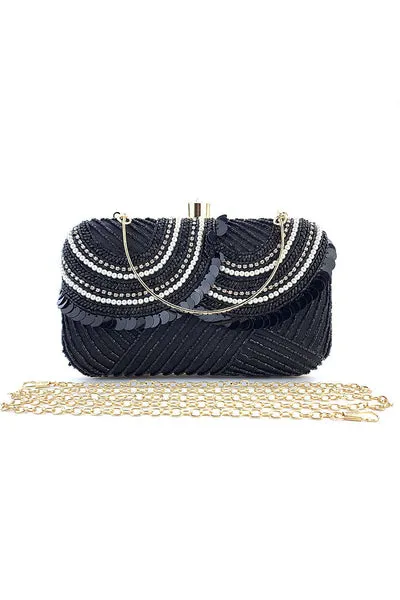 Borsa Mini Party nera con perline e paillettes