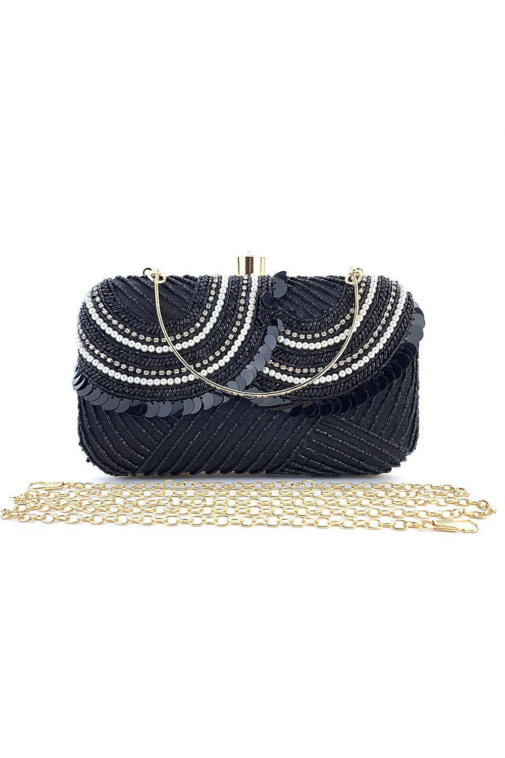 Borsa Mini Party nera con perline e paillettes