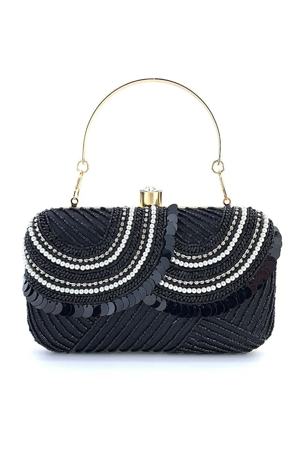 Borsa Mini Party nera con perline e paillettes