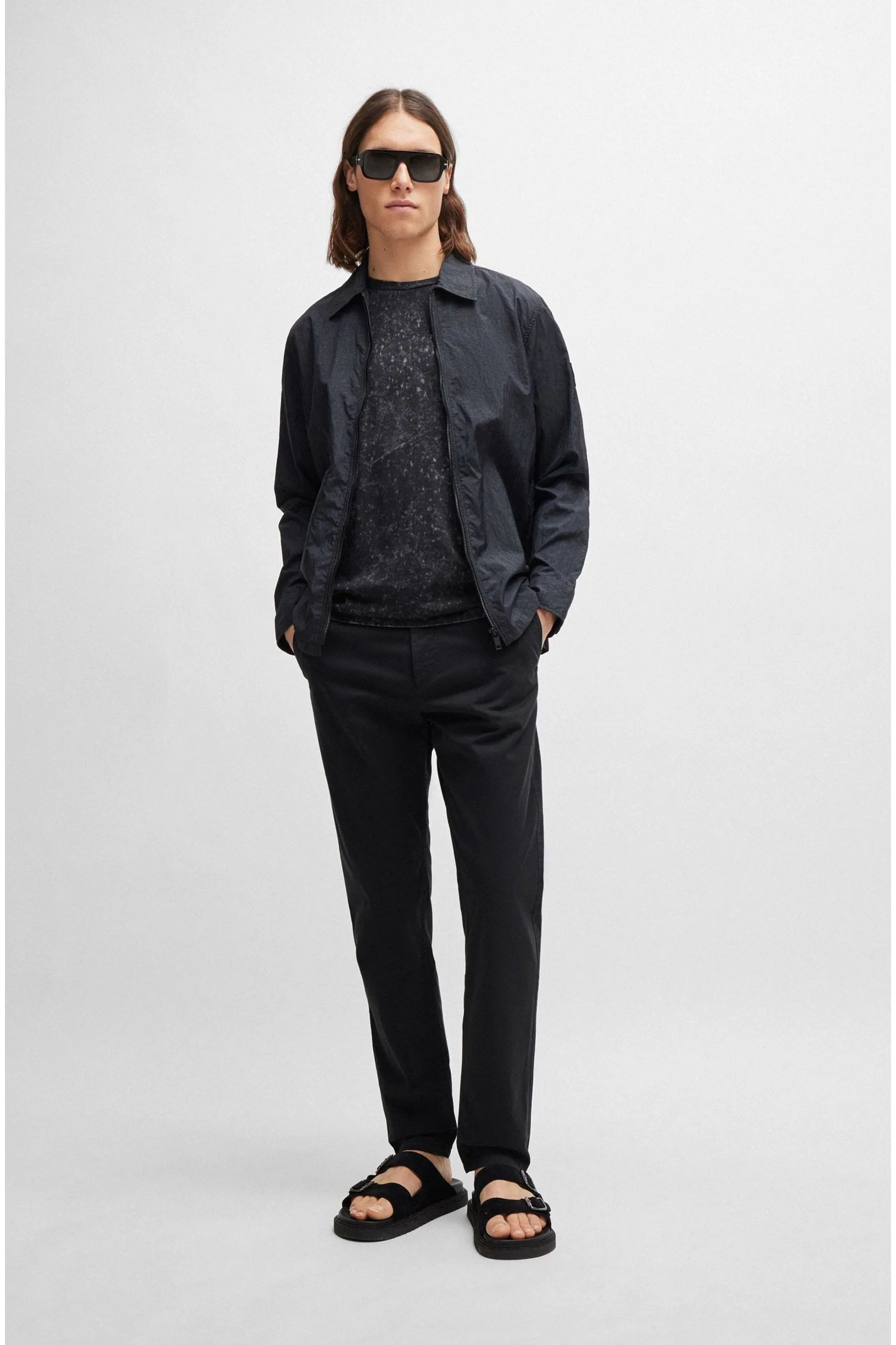 BOSS - Pantaloni chino in cotone elasticizzato Satin stretti in fondo