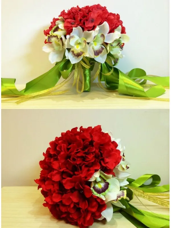 Bouquet Sposa con fiori rossi e orchidee finte
