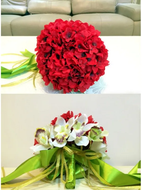 Bouquet Sposa con fiori rossi e orchidee finte