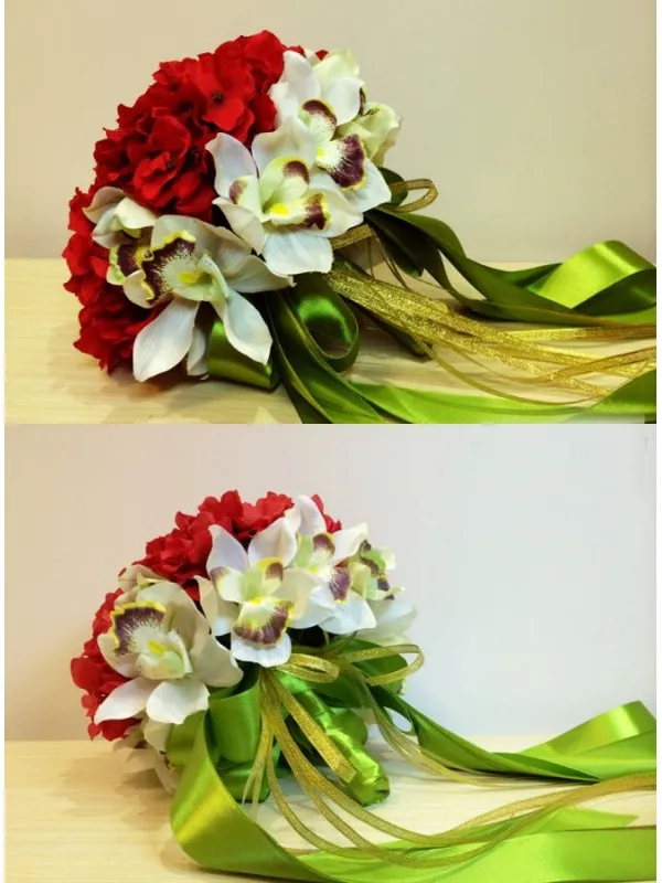 Bouquet Sposa con fiori rossi e orchidee finte
