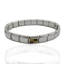 Bracciale acciaio estensibile con centrale in oro bandiera giallo nera a scacchi