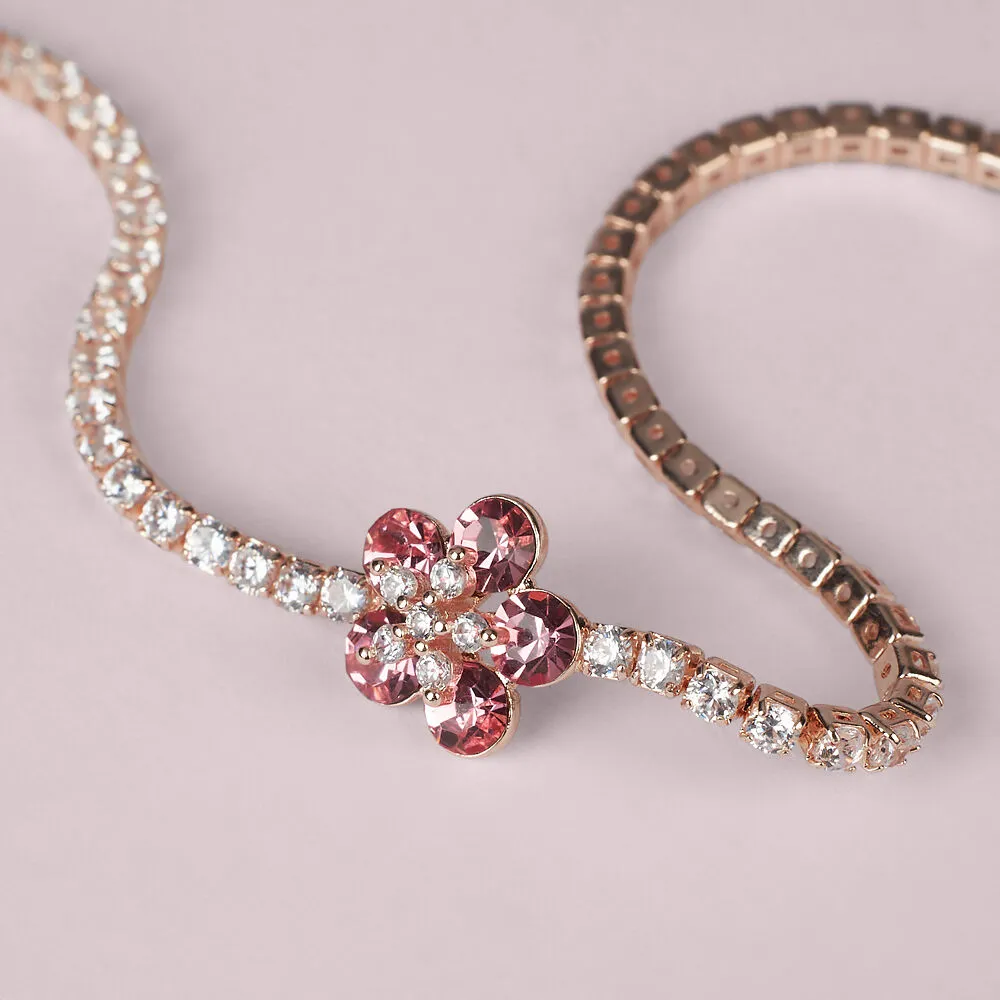 Bracciale Fiore Romantic Shine Ottone Rosa Cristallo Rosa Cristallo Bianco 16+3 cm 1691848