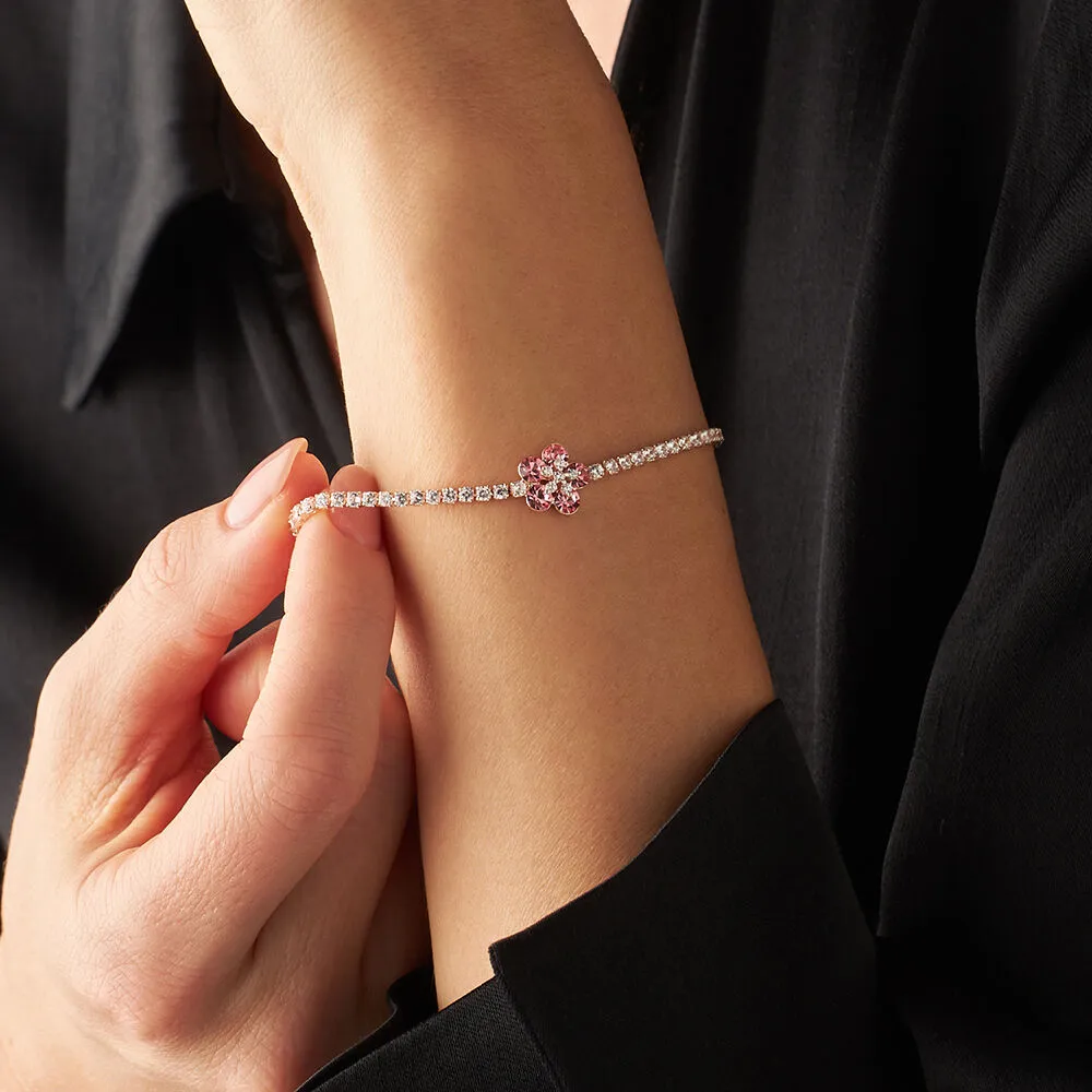 Bracciale Fiore Romantic Shine Ottone Rosa Cristallo Rosa Cristallo Bianco 16+3 cm 1691848