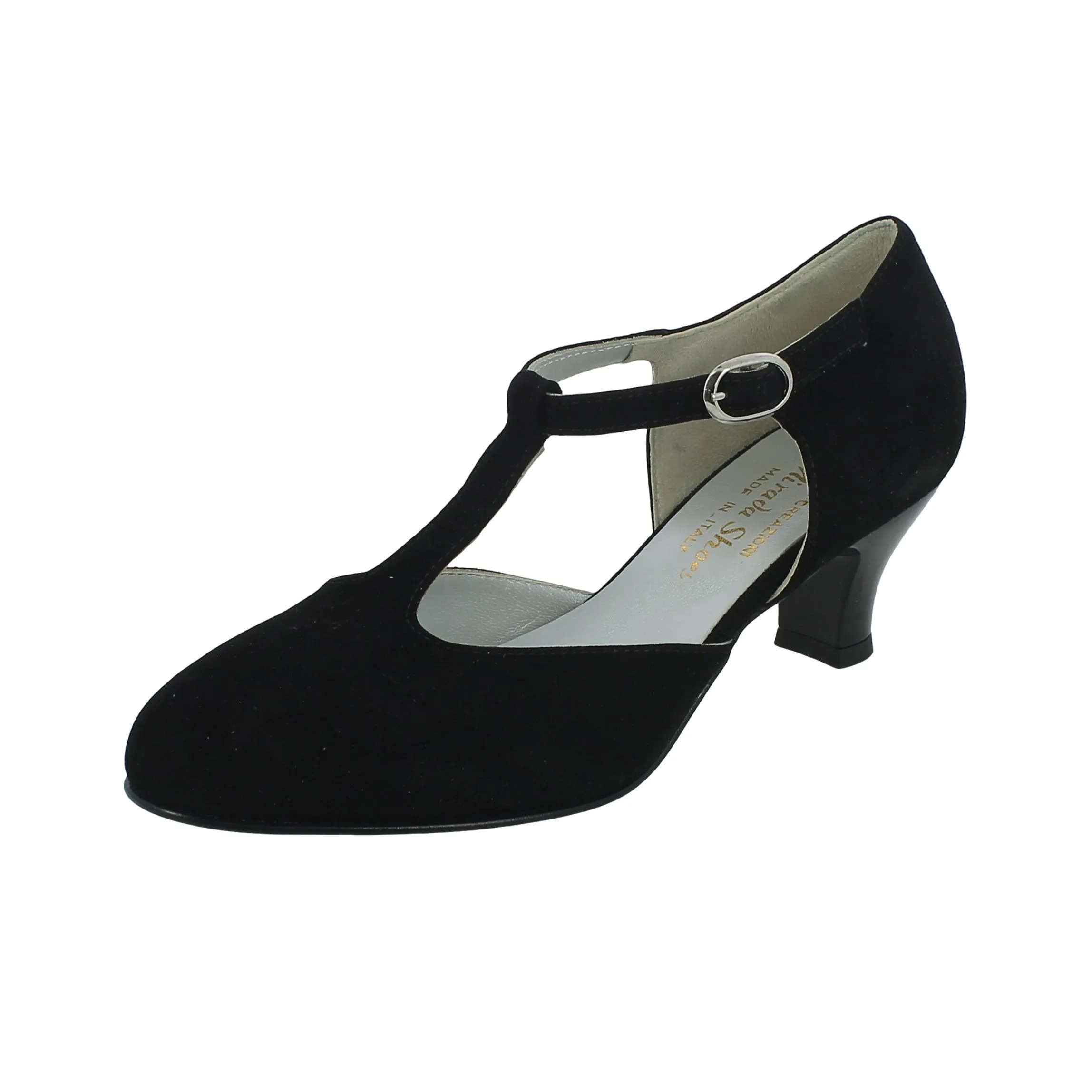BRAND  Scarpa da Ballo in Camoscio Nero Tacco 5 cm 