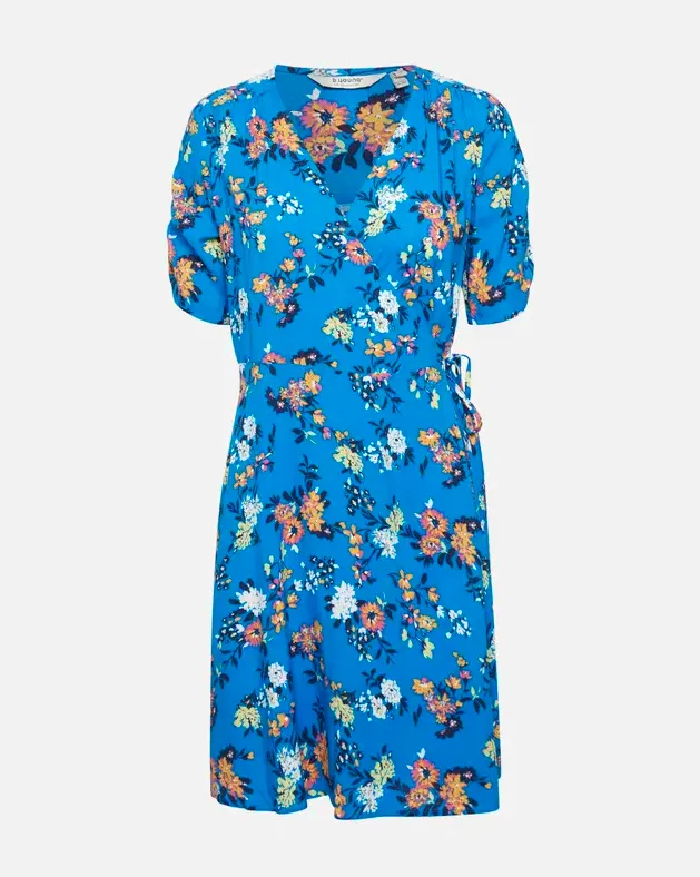 b.young women's patterned dress with V-neck Short Slip Dress 20811399 201819 ibiza blue mix