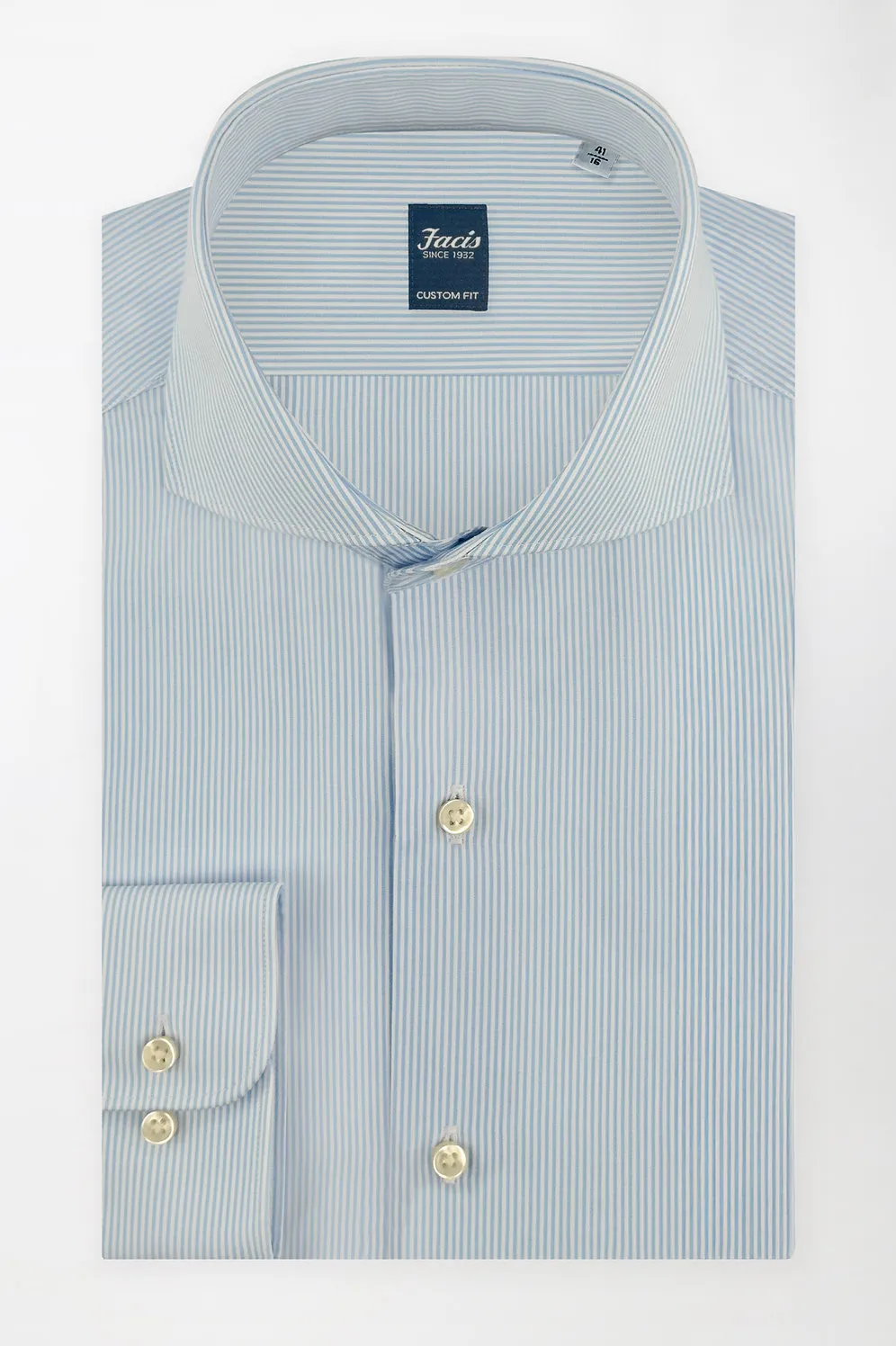 CAMICIA COLLO FRANCESE IN COTONE BACCHETTATO AZZURRO - CUSTOM FIT
