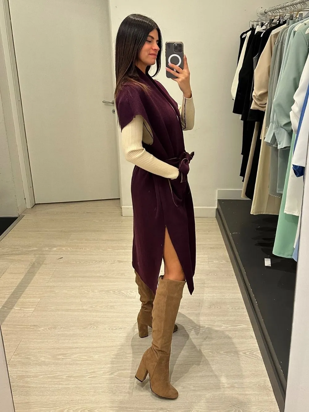 Cardigan con tasche e cintura