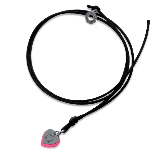 Collana con ciondolo cuore smaltato fucsia e rutenio