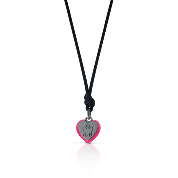 Collana con ciondolo cuore smaltato fucsia e rutenio