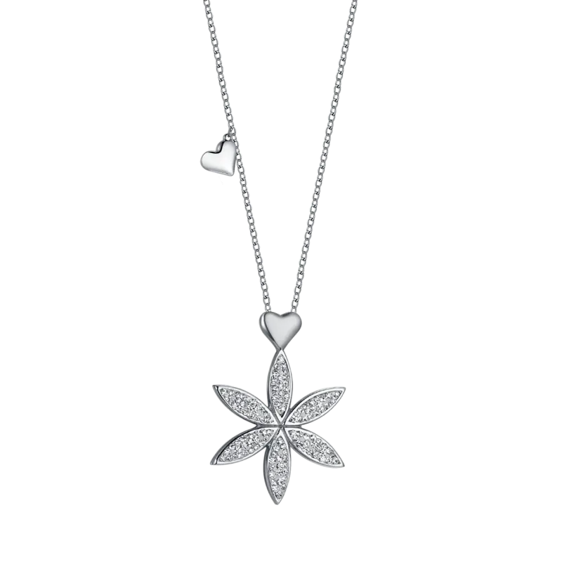 COLLANA DONNA LUNGA IN ACCIAIO CON FIORE DELLA VITA E CUORE