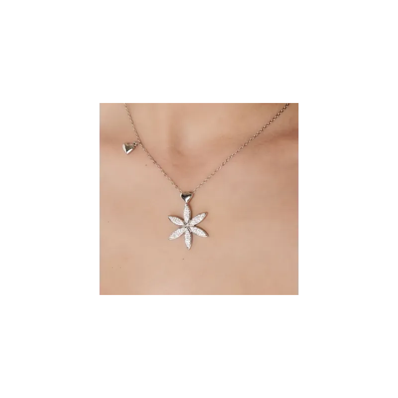 COLLANA DONNA LUNGA IN ACCIAIO CON FIORE DELLA VITA E CUORE