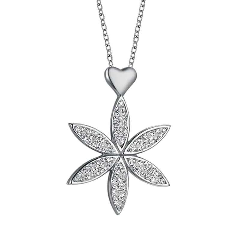 COLLANA DONNA LUNGA IN ACCIAIO CON FIORE DELLA VITA E CUORE
