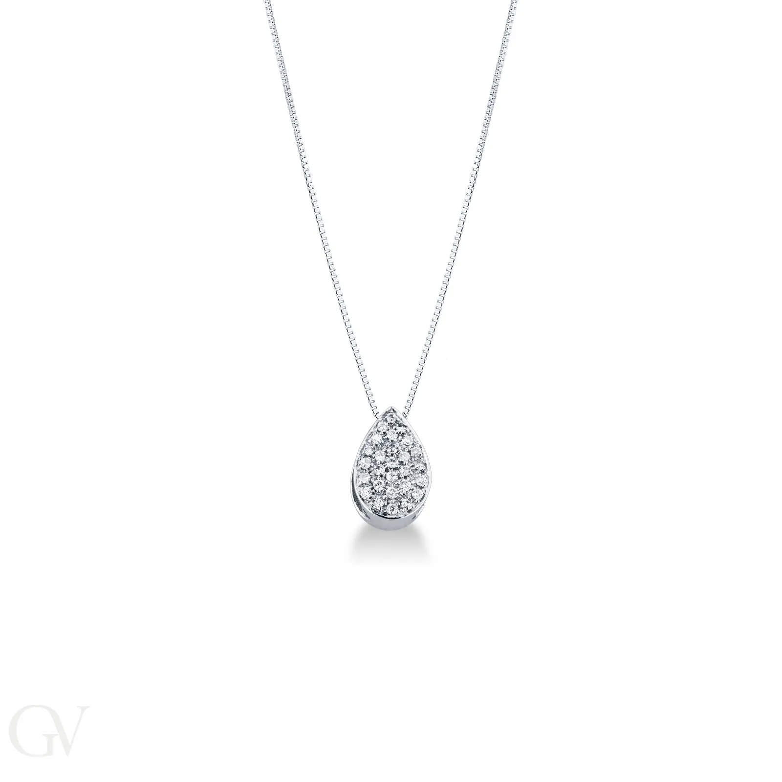 Collana in oro bianco 18k con pendente a goccia in diamanti
