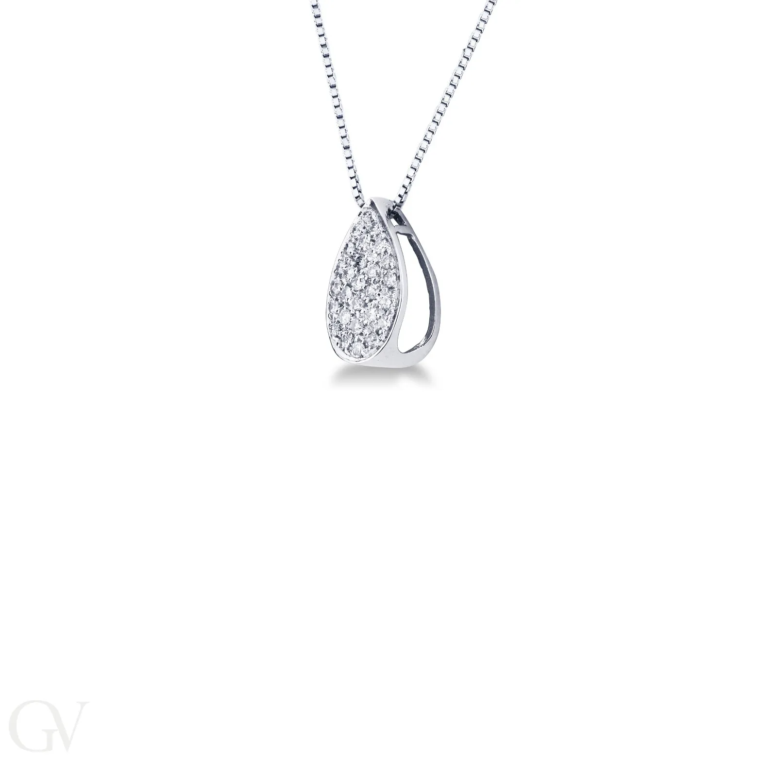 Collana in oro bianco 18k con pendente a goccia in diamanti