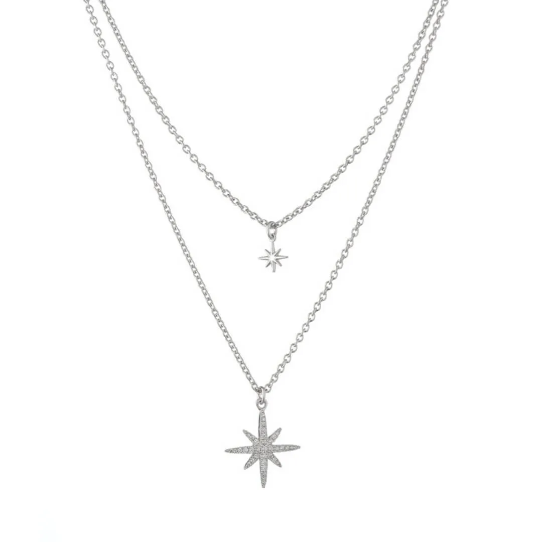 Collana Tramontana 2 fili Rosa dei Venti Pavè di zirconi