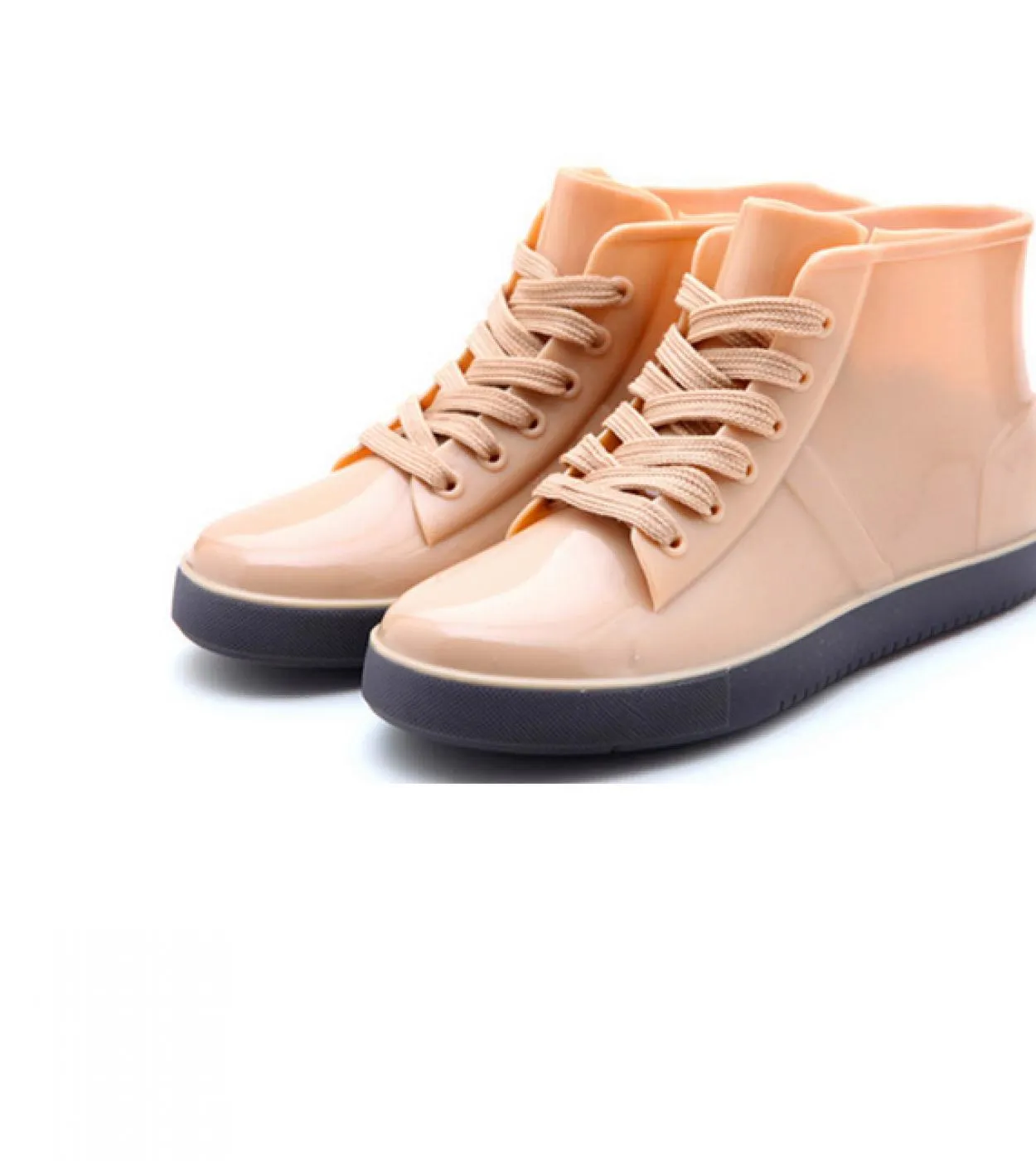 Comemore Fashion Women Water Boot Lace Up Pipe Rain Boots Galoshes Flats Casual Ankle Boots Womens Shoes Non Slip Free